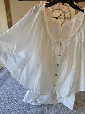 Free People White Lightweight Button-Front Peasant Blouse